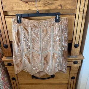Miss Me Sequin Embellished Brown Mini Skirt